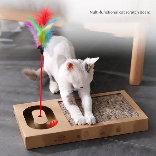 Scratching post for cat toys play structure props scratcher pet products tower scraper corrugated paper carton cat toy feather