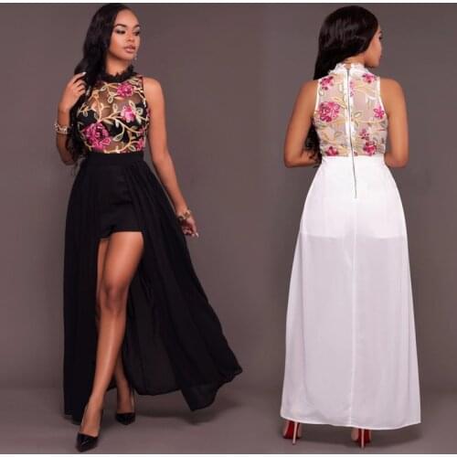 Women Elegant Long Jumpsuit Overalls New Fashion Sexy Sheer Mesh Embroidery Summer Jumpsuit Chiffon Club Party Women Romper