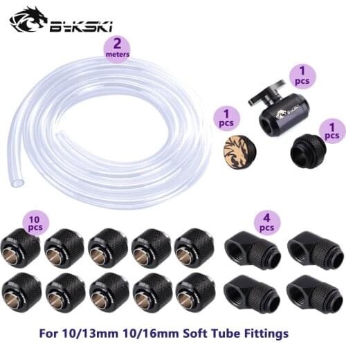 Bykski Fitting Kit use Soft Pipe Hand Compression Connector Joint + Hose Tube + Switch Water Cooling Accessories Fitting