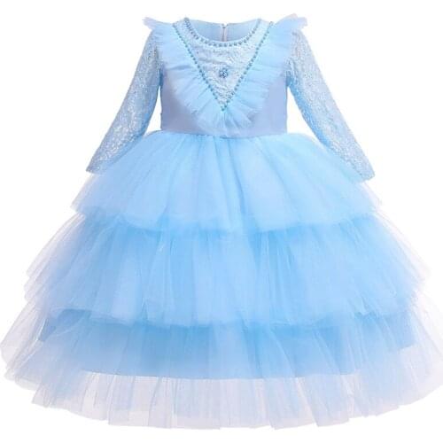 Flower Girl Babys First Birthday Party Lace Cake Dress Girl Babys First Holy Dinner Performance Beaded Cotton Dress