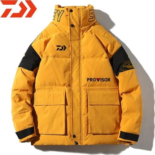Daiwa White Duck Down Jacket Warm Hooded Thick Puffer Jacket Coat Male Fishing High Quality Overcoat Thermal Winter Parka