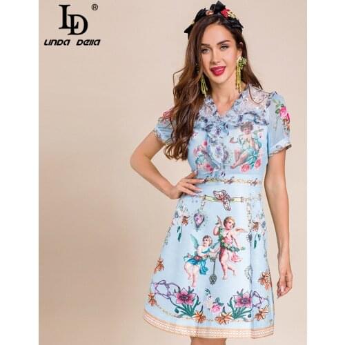 Голубые летние платья LD LINDA DELLA China At AliExpress