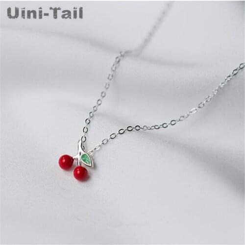 Uini-Tail hot new 925 sterling silver cute sweet red cherry necklace fashion tide flow exquisite cherry high quality necklace