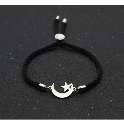 Cute Bear Stainless Steel Moon And Adjustable Lucky Red Thread Rope Couples Bracelets For Men Women Friendship Bracelet Jewelry