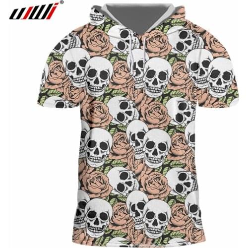 UJWI Red Rose Mens Hooded Tshirt 3D Printed A Pile Of Skulls Medium And Long Section Large Size Leisure Man 6XL Tee Shirt