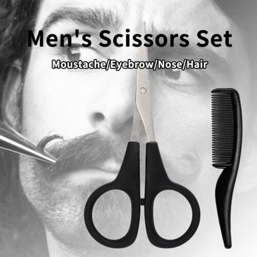 Mens Beard Scissors Set Mini Facial Beard Clean Comb Professional Mustache Nose Hair Eyebrows Eyelashes Trimming Clippers Tool
