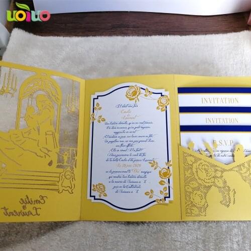 Fancy Beauty and the beast wedding invitation cards laser cut custom personalized wedding invitation card
