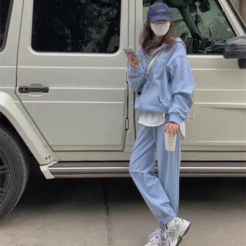 New Womens Tracksuit Suit Ins Trend Student Fashion Hoodies Loose and Thin Sportswear Casual Two-piece Tracksuit Running Suit