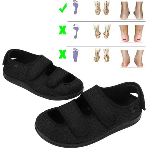Unisex Round Head Widened Velcro Shoes Fat Feet Thumb Valgus Arthritis Edema Deformation Care Adjustable Fiat Shoes Foot Support