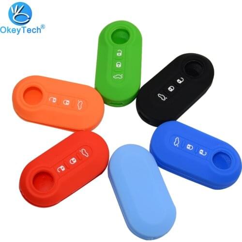 OkeyTech Silicone Car Key Cover Case Fit For FIAT 500 Panda Punto Flip Folding Remote Key Shell Fob Protection For Car 3 Buttons