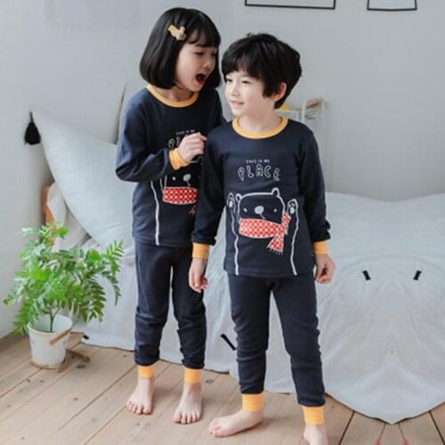Autumn Childrens Pajamas Set Cotton Sleepwear For Boys Baby Girls Pyjamas Clothes Suits Tshirt+Pants Pijama Infantil Nightwear