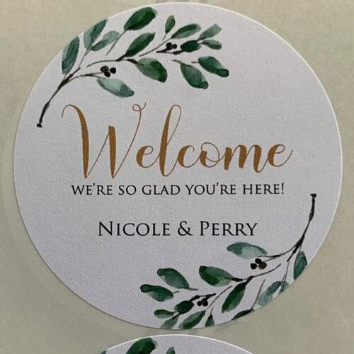 Custom Greenery Wedding Stickers Wedding Favor Labels Olive Branch Favor Tags Geometric Greenery Love is Sweet Labels Gold
