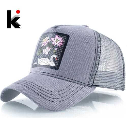 Snapback Baseball Cap With Swan Patch Women Adjustable Baseball Hats Mens Cotton Dad Hat Breathable Mesh Trucker Caps Beach Cap