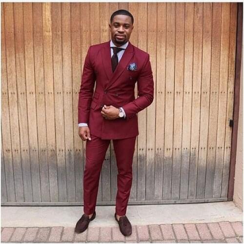 High Quality Burgundy Mens Suits For Wedding Custom Groom Tuxedos Groomsmen Party Dinner Best Man Suits (Jacket+Pant+Tie)