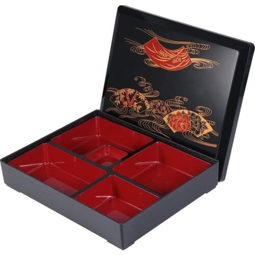 1 Pc Medium-Sized Japanese Meal Prep Containers Sushi Box Bento Box for Business Meals (Wood Grain Cover Bla