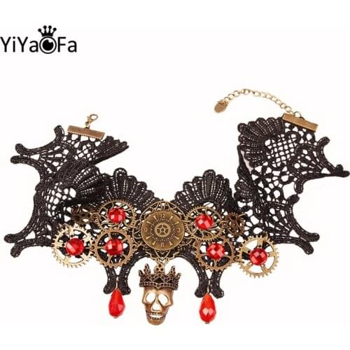 YiYaoFa Halloween Skull Lace Choker Necklace for Women Accessories Skeleton Cosplay Jewelry Necklace Collar Party Jewelry Y463