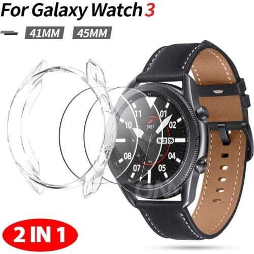 2-in-1 Protector Case + Screen Protector for Samsung Galaxy Watch 3 45mm 41mm Watch 3 Soft TPU Cover Shell Tempered Glass