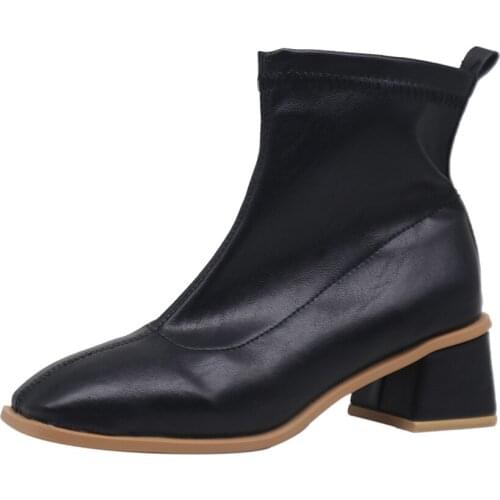New Woman Ankle Boots Soft Leather boots Winter Square Heel Female Boots short Boots cotton ankle boots womens botas mujer