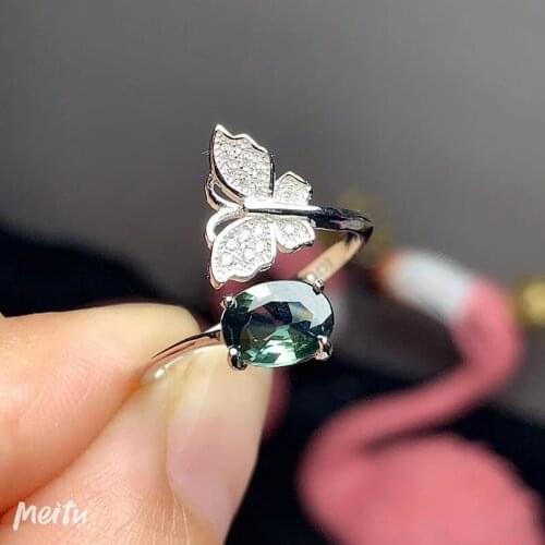 Natural Sapphire Ring 6x8mm for Women Anniversary Fine Jewelry High Quality with Certificate S925 Sterling Silver