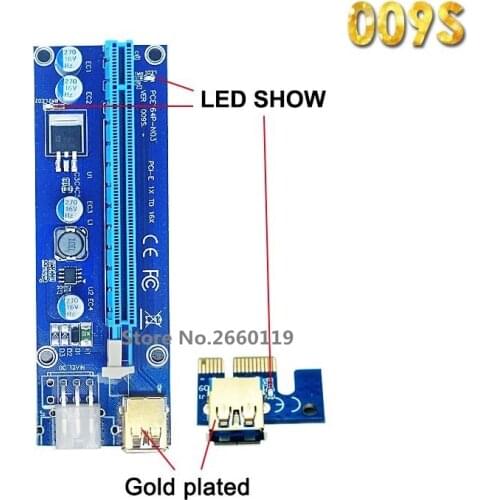 Golden VER009S PCI-E PCIE PCI Express Molex 6Pin to SATA 1X 16X Riser Card USB3.0 Extender Adapter LED Mining