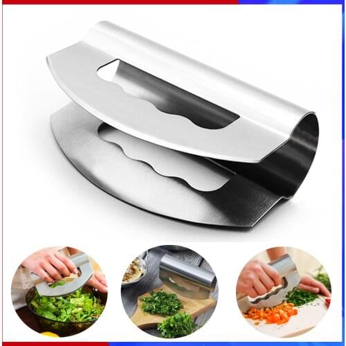 1Pcs Mezzaluna Chopper - Stainless Steel Mezzaluna Knife Multipurpose Premium Salad Chopper for Home and Restaurant