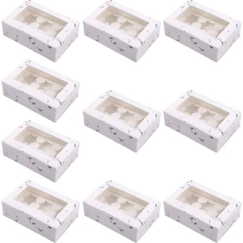10pcs 2/4/6 Cups Cake Cookie Cavities Marbling Cupcake Boxes with Window Muffin Dragees Holder Dessert Containers Cupcake Boxes