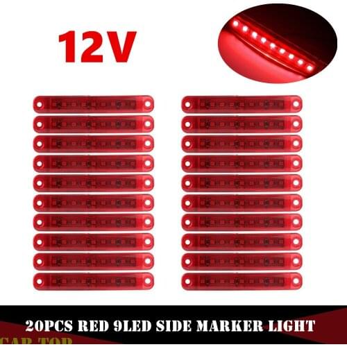 20pcs 12V Marking Lighting 9 LED Lights Truck Parking Lights LED Trailer Side Marker Indicators Lights Red 12 volt For Trucks