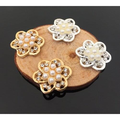 2016New 100Pcs Rhinestones Alloy Flower Pearl Button for Children Headband Kids Hair Accessories HZ202