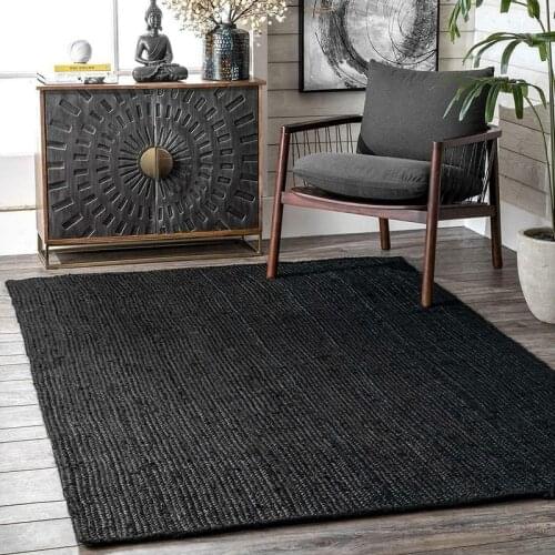 2 X 6 Foot Black Rug 100% Natural Braided Jute Rug Rustic Look Area Carpet Home Decoration Rectangular Carpet