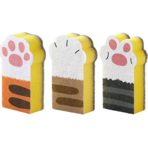 3PC Cat Claw Sponge Wiping Decontamination Kitchen Brush Pot Dishwashing Sponge Block Cleaning Brush Household Cleaning Supplies
