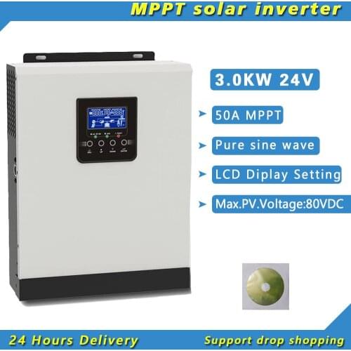 3000W 24VDC Hybrid Solar Inverter With 50A MPPT Controller Pure Sine Wave Inverter Off Grid Solar Inverter
