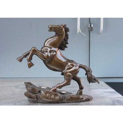 Free Shipping15 inch 37cm China Pure Bronze Lucky win instant success Horse Home Feng shui Decor Statue Copper garden decoration