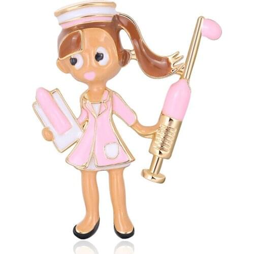 Pink Blue Nurse Brooches Women Alloy Hospital Doctor Professional Casual Brooch Pins Gifts