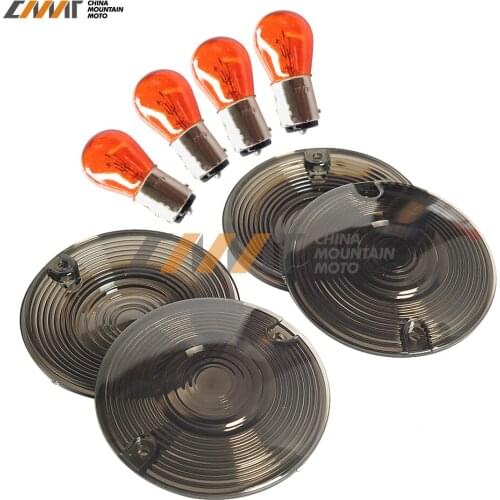 4X smoke motorcycle Turn Signal Light Lens Cover w/ Bulb case for Harley Touring Road King Glide