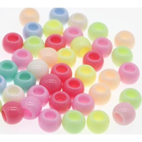 CHONGAI 50Pcs Acrylic Fluorescent Color 12MM Round Big Hole Beads For Jewelry Making