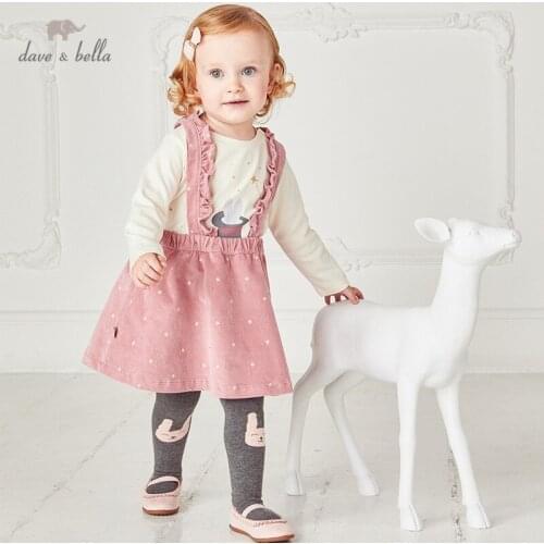 DBZ14786 dave bella autumn baby girls fashion stars print strap clothing sets kids cute sets children 2 pcs suit