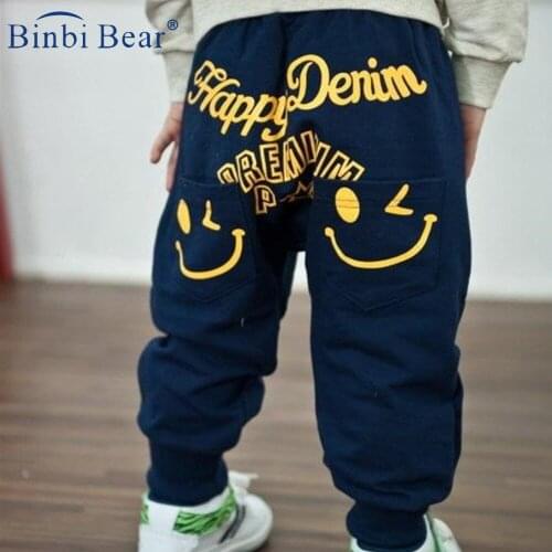 Spring And Autumn Childrens Clothing Pocket Smiling Harem Kids Pants Boys Trousers Girls Casual Toddler Fall Pantalon Garcon