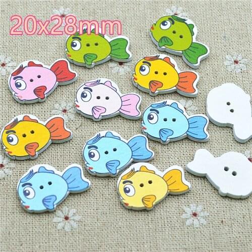 Wooden painted fish sewing button mix color handmade Scrapbooking Craft free shipping