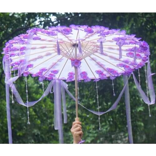 Childrens Painting Cos Tassel Magic Ribbon Han Suit With Umbrella Rain Women Props Purple Flower Umbrella Paraguas Paraplu