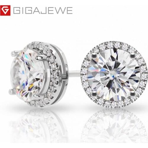 GIGAJEWE 1.0ctX2pcs 6.5mm Moissanite White D VVS1 Round Cut Customized 18K Gold Circle Stud Earrings Jewelry Woman Gift