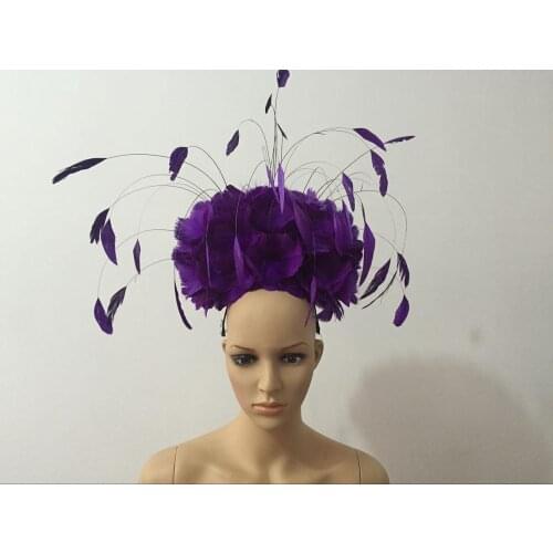 Carnival feather headwear for girls party dancing performance female clothes bow hair headdress dance feather headpiece costume