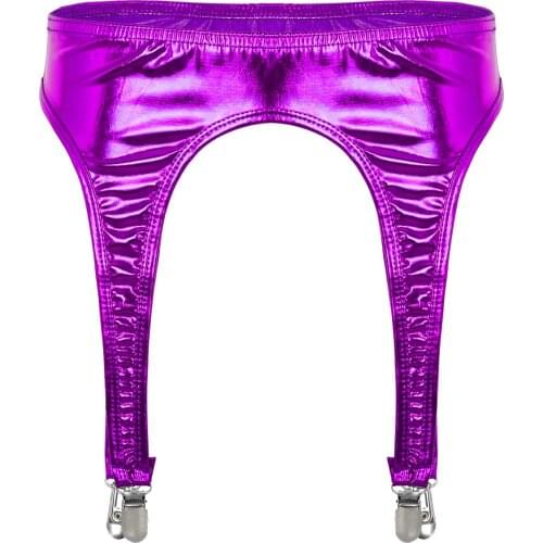 IEFiEL 9 Colors Womens Femme Shiny Metallic Garter Belt with Four Metal Duck-Mouth Clips Suspender for Thigh High Stockings