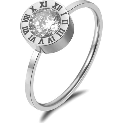 Stainless Steel Jewelry Round AAA Zircon Roman Numerals Basic Models Anillos Mujer Rose Gold Color Rings Anneau R18139