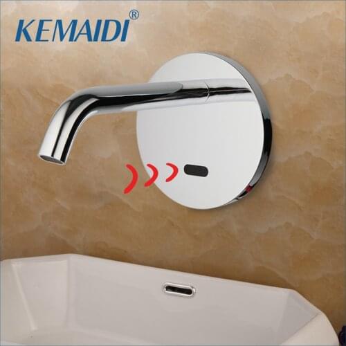 KEMAIDI Luxury Wall Mounted Sensor Faucet Automatic Inflrared Sensor Hand Touch Tap Single Cold Bathroom Tap Basin faucets