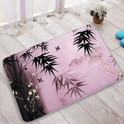 Chinese Ink Bathroom Bath Mats Bamboo Flowers And Birds Living Room Kitchen Non-Slip Flannel Carpets Bathroom Supplies Doormat