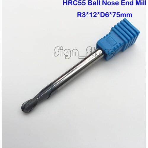 6mm BALLNOSE CNC Router End Mill HRC55 round bottomed end Milling Cutter ball nose Two Flute Spiral Bit R 3mm Long Length 75mm
