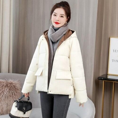 Nice Women Short Jacket Winter Solid Loose Cotton Padded Coat for Female Plus Size Hooded Ladies Puffer Parkas with Pockets