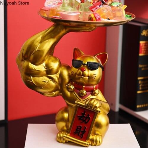 Creative Muscle Arm Lucky Cat Ornaments Gold Storage Tray Piggy Bank Storage Ornaments Living Room Home Decoration Accessories