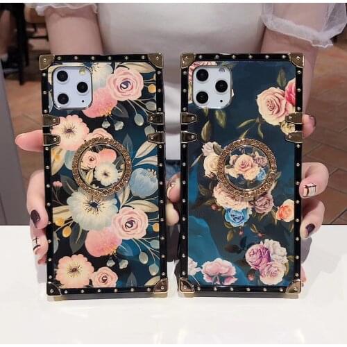 Blue Ray Rose Flower for iphone 12 11 Pro X XR XS Max 8 7 Plus Square Phone Cases for For Samsung Galaxy S10 Plus Note 10 Cover