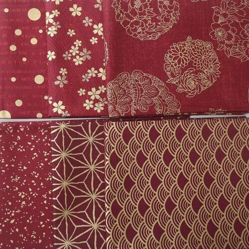 LEO&LIN Multiple Colors Dark Red wave Stamping Printing Japanese Kimonos Restoring Patchwork Cotton Fabric Tissus 50cm